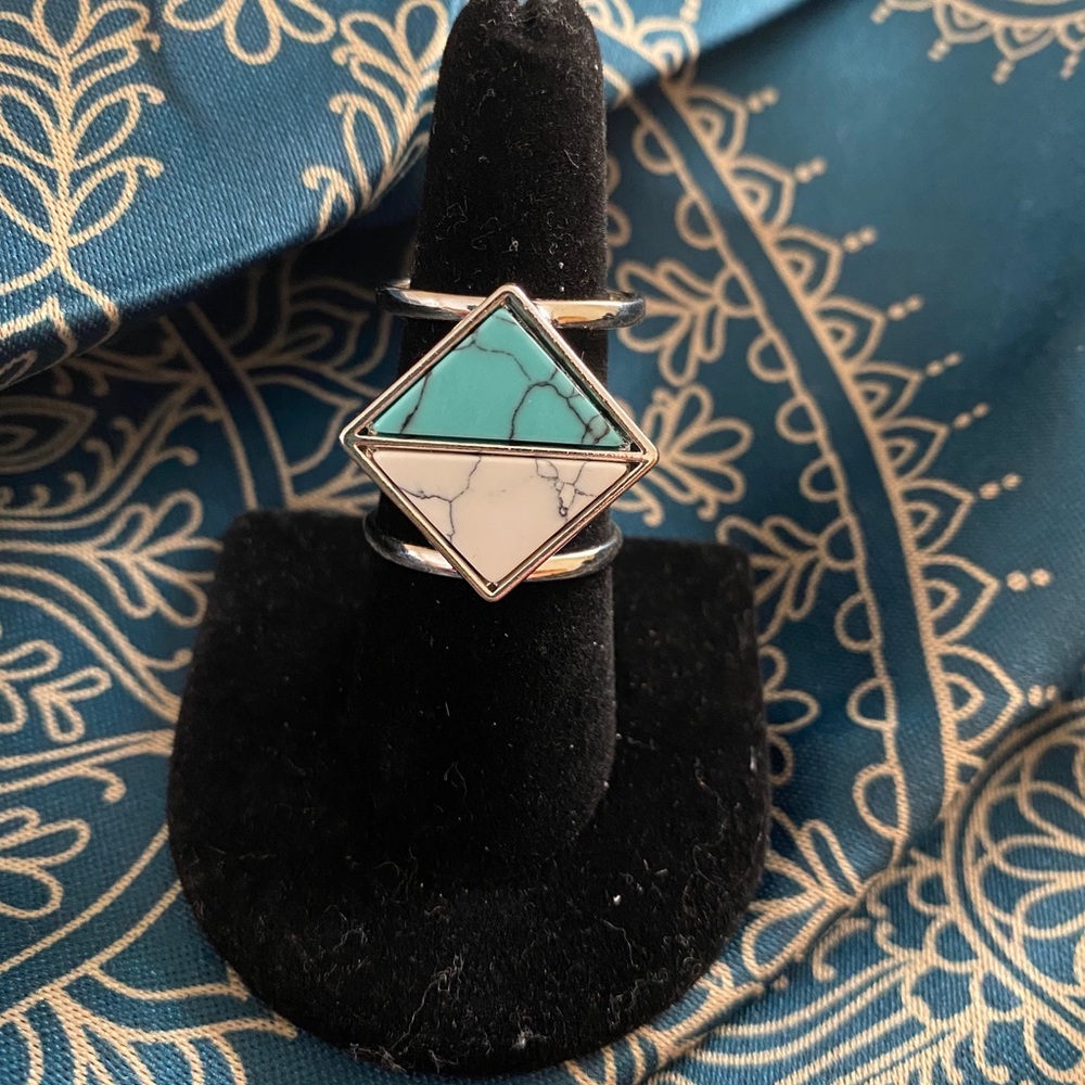 Turquoise and white stone double band ring